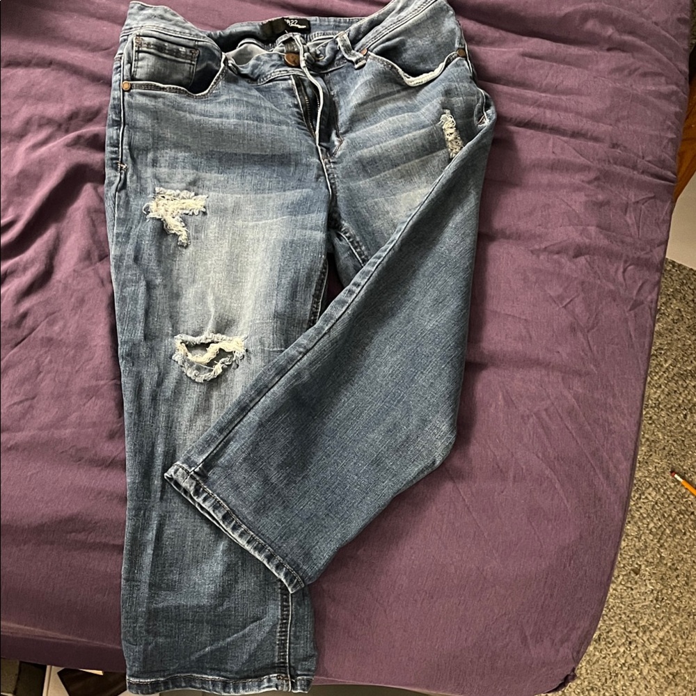 1822 Denim Distressed Ankle Jeans in Blue